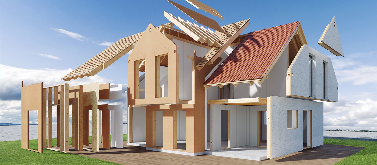 Darstellung aller Module und Bauteile die für ein Haus nötig sind