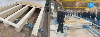 Aufgrund des exakt rechtwinkligen „Koordinatensystems“ des Montagetisches liegen die Balken immer perfekt parallel
